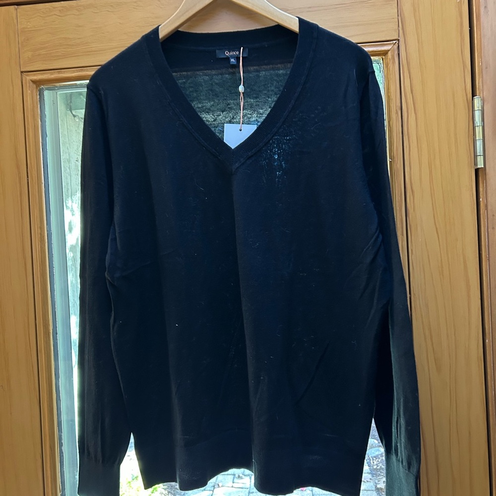 Quince lightweight cotton cashmere V-neck sweater, XL